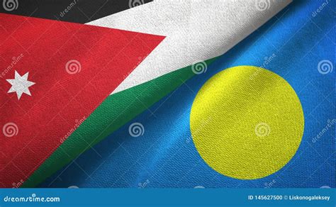 Jordan And Palau Two Flags Textile Cloth Fabric Texture Stock