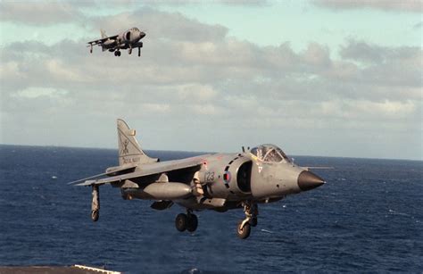 The Falklands Operation Raf Harrier Landing Navy Aircraft Carrier