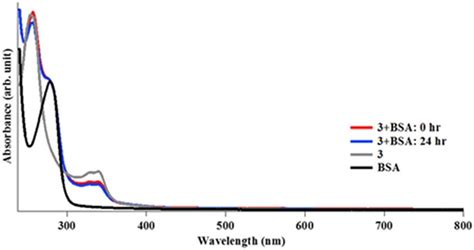 Uv Vis Absorption Spectra Of 3 Bsa And 3 And Bsa Mixture In Pbs