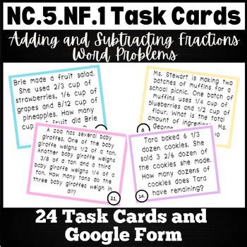 Nc Nf Adding Subtracting Fractions Word Problem Task Cards