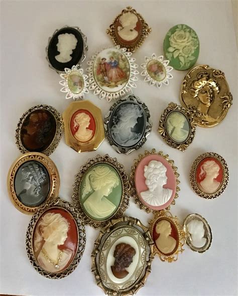 Faux Cameo Brooch Lot Vintage Newer Etsy Cameo Brooch Cameo Faux