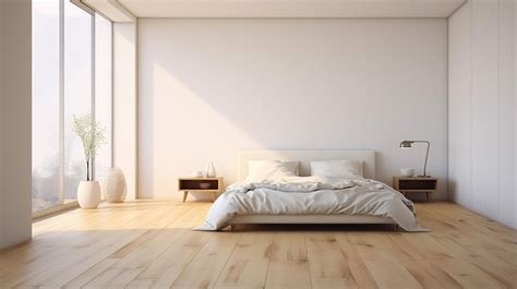 Premium AI Image | a bedroom with a white bed and a white wall with a ...