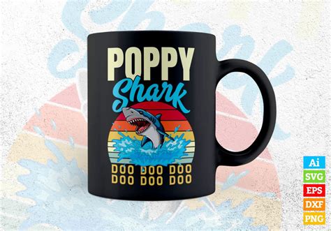 Poppy Shark Fathers Day Vintage Vector T Shirt Design Svg Png Files