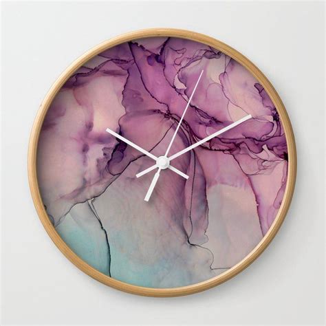 Alcohol Ink Pink Blue Flow Wall Clock By Liffner Society6 Clock Painting Resin Art Painting