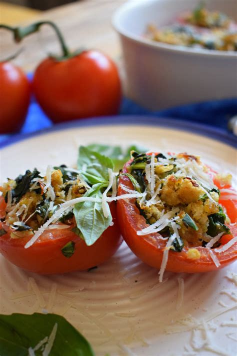 Spinach And Herb Stuffed Tomatoes Julia S Cuisine