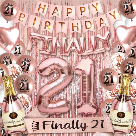 Buy 21st Birthday Party Decorations For Her Rose Gold Supplies Big Set With Birthday Banner And