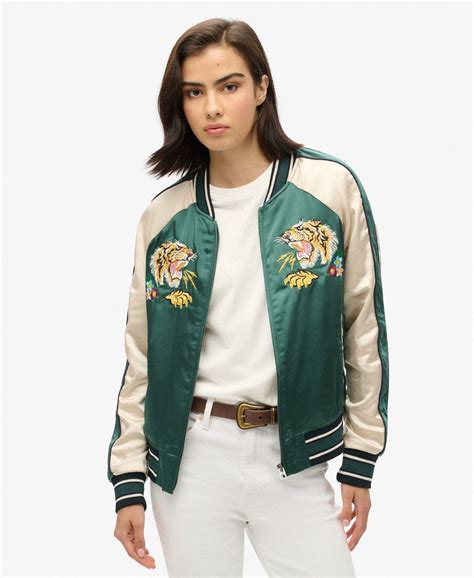 Womens - Sukajan Embroidered Bomber Jacket in Pine Green | Superdry UK