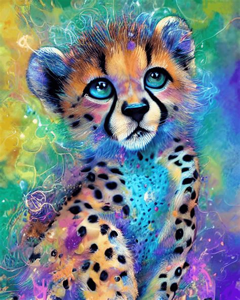 Whimsical Ultra Cute Cheetah Cub Fractal Watercolor · Creative Fabrica