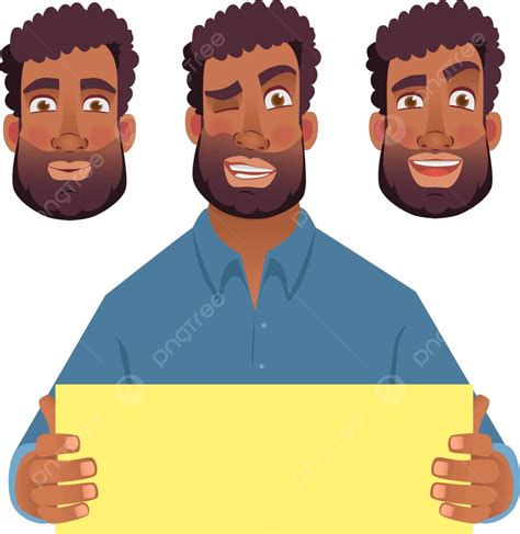 African Man Holding Blank Card Cartoon Board Men Vector Man Clipart