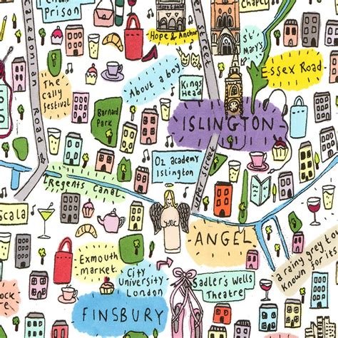 Illustrated Map of North London, Famous London Streets, London ...