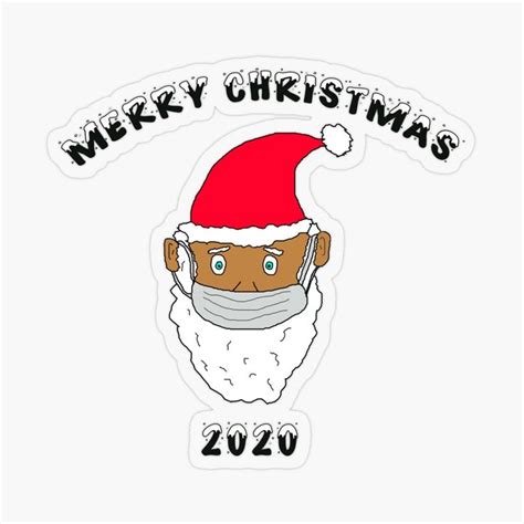 Merry Christmas Sticker With Santa Hat And Beard