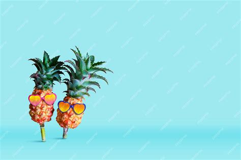 Premium Photo Minimal Summer Concept Design Of Pineapple Wearing Sunglasses On Blue Background