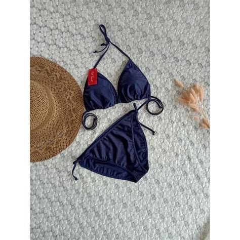 Jual BIKINI BIKINI PANTAI 01 BIKINI SEGITIGA GLOSY NAVY BIKINI Shopee Indonesia