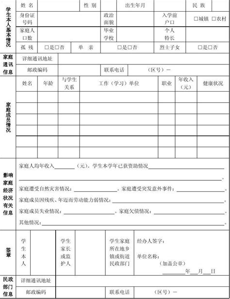 家庭情况调查表和认定表word文档免费下载文档大全