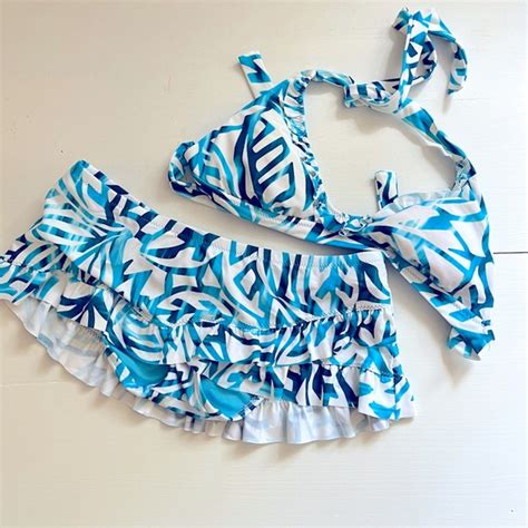BECCA Swim Becca Blue White Bikini Ruffles Skirt Bottom Small Poshmark