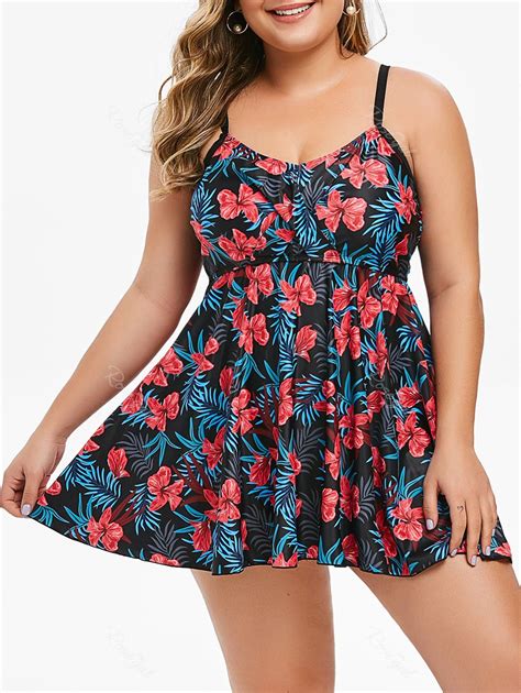 Plus Size Tropical Print Skirted Tankini Set Off Rosegal