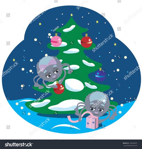 Funny Spiders Christmas Tree Gifts Night Stock Vector (Royalty Free