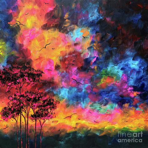 Original Abstract Tree Art Contemporary Modern Art Oversized Sunset