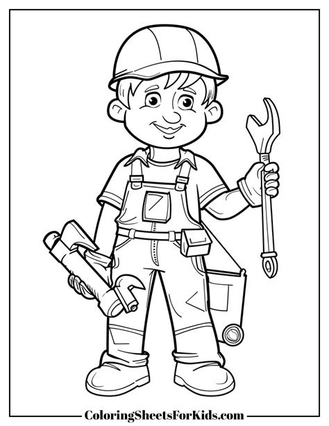 Construction Worker Coloring Page For Kids