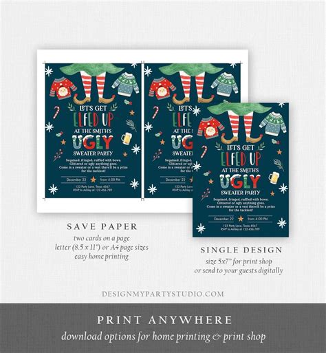 Editable Lets Get Elfed Up Christmas Party Invitation Framily Holiday