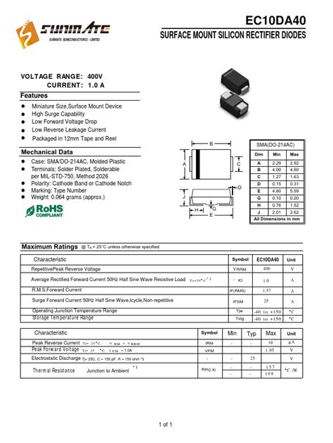 EC10DA40 SUNMATE DIODES Hoja de datos Ficha técnica Distribuidor