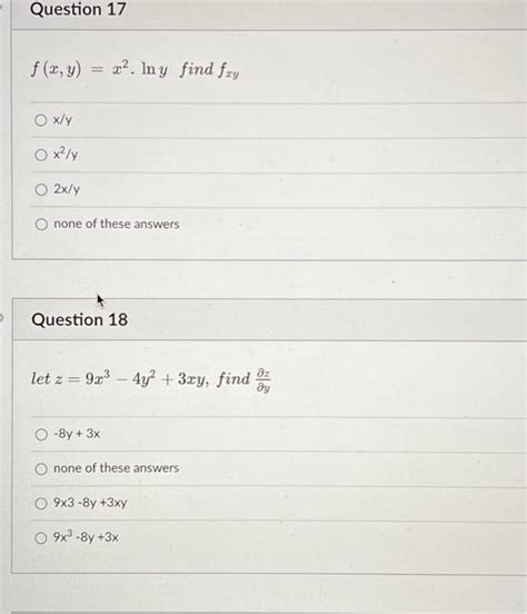 Solved Let F X Y 3x2−5x2y2 Y2 Find ∂y∂x∂f X Y None Of