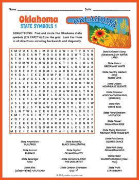 State Symbols Of Oklahoma Word Search Puzzle Worksheet Activity Tpt