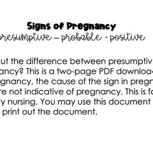 Signs Of Pregnancy Presumptive Probable Positive Study Guide