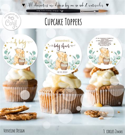 Set Of 3 Editable Cupcake Toppers In A Classic Winnie The Pooh Etsy