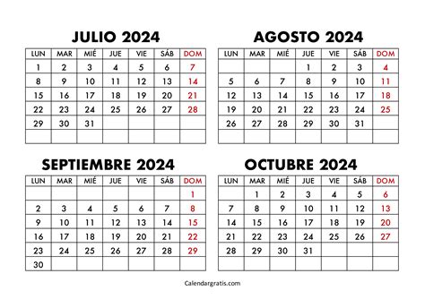 Calendario Julio Agosto Septiembre Octubre 2024 Para Imprimir Gratis