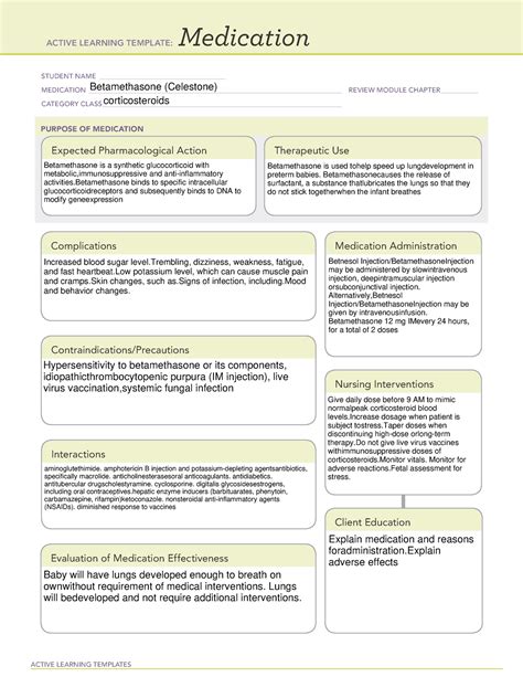 Betamethasone Medication Template