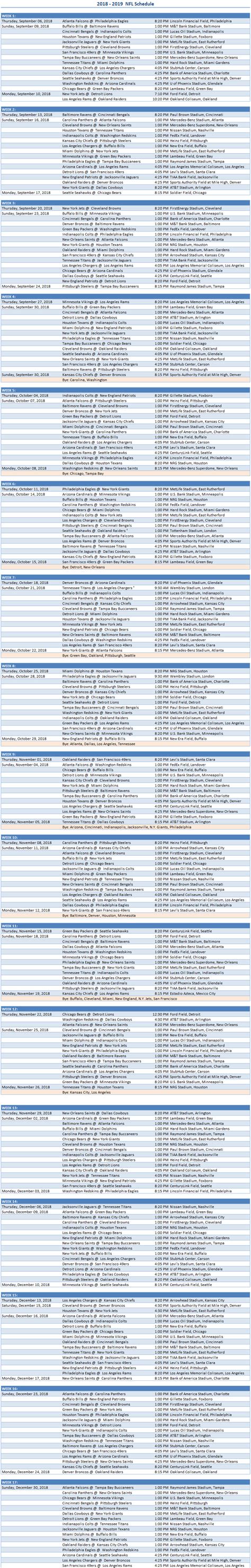 Nfl Printable Season Schedule