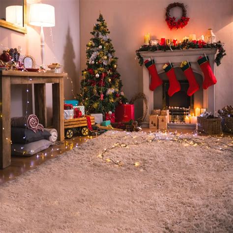 Laeacco Photography Backdrops Christmas Tree Theme Fireplace Carpet