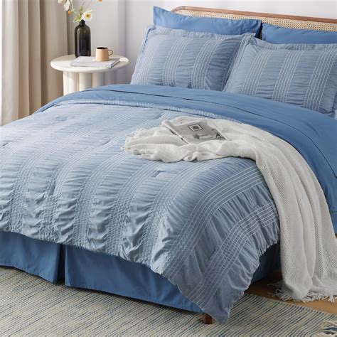 Bedsure King Bed In A Bag King Size Comforter Set 8 Piece Stripes Seersucker Bedding Set Soft