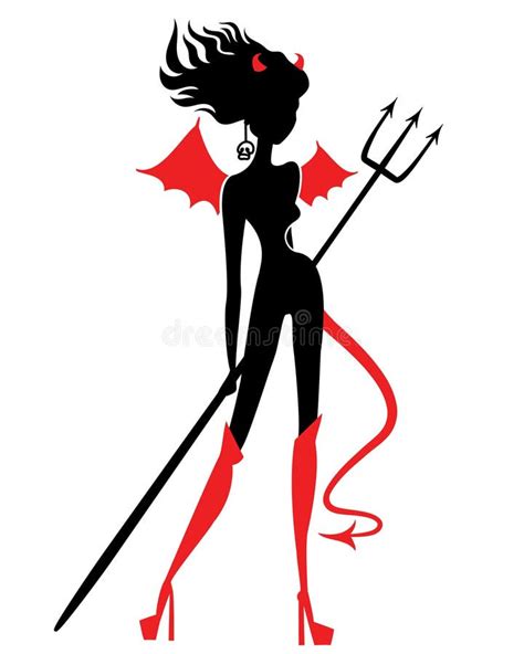 Devil Woman With Long Hair Black Silhouette Isolated On White Stock Vector Illustration Of