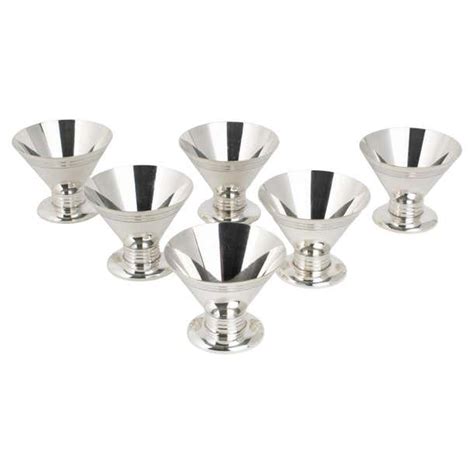 Art Deco Modernist Silver Plate Cocktail Cordial Cups Or Shot Glasses Set Of 6 For Sale At 1stdibs