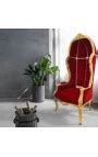 Grand Fauteuil Carrosse De Style Baroque Tissu Bordeaux Et Bois Dor