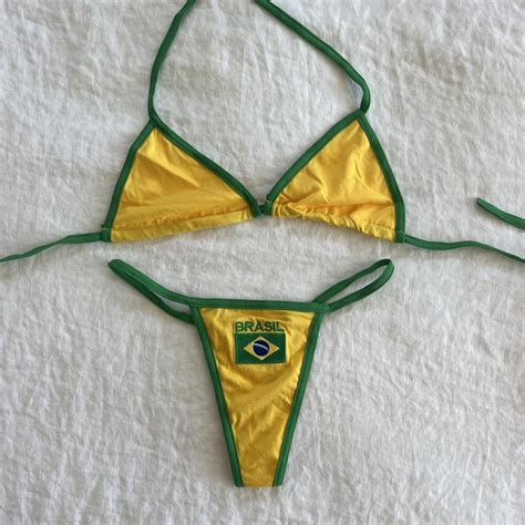 Yellow And Green Brazilian Triangle Skimpy Bikini Depop