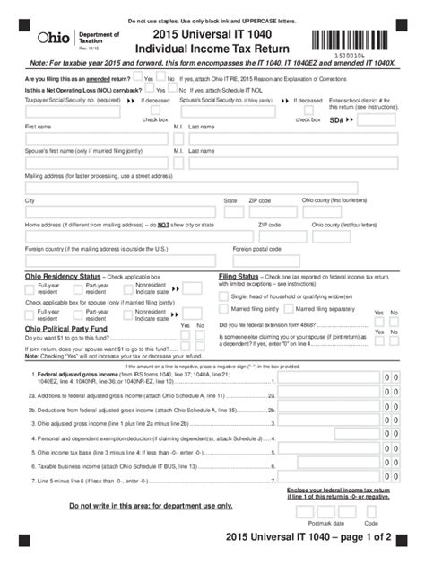 Fillable Online Tax Ohio INSTRUCTIONS ONLY NO RETURNS INSTRUCTIONS ONLY