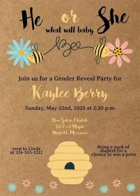 Bee Gender Reveal Invitations Instant Access Editable Template Digital