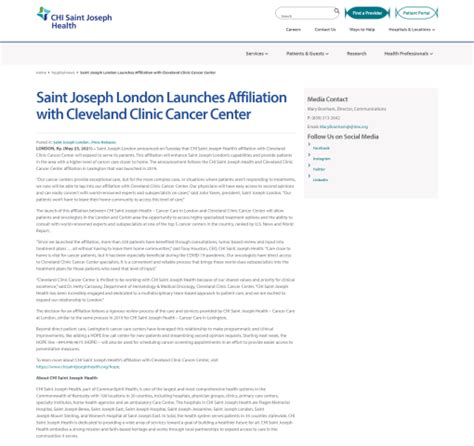 Saint Joseph London Launches Affiliation With Cleveland Clinic Cancer