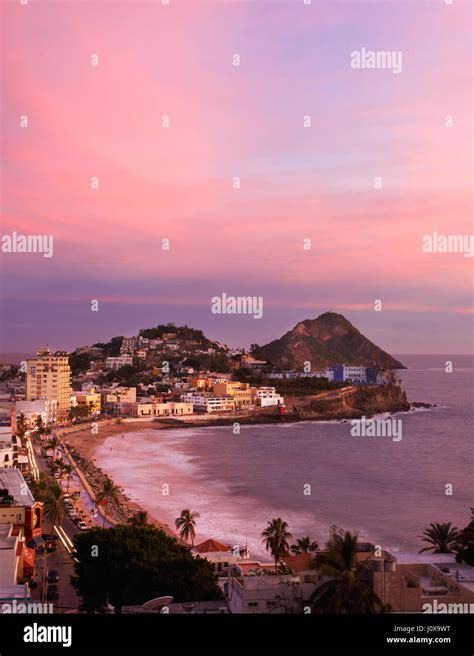 A view at dusk of the Olas Altas beach in Old Mazatlan, Mexico Stock ...