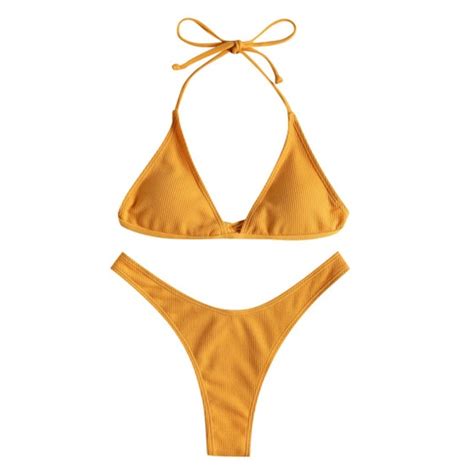 High Cut Lace Up Halter Bikini Set Women Sexy Solid Push Up Bikini Two Piece Swimsuit Shopee