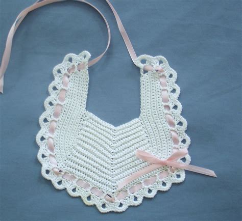 Baby Bib White With Pink Fast And Free Shipping Crochet Baby Bibs