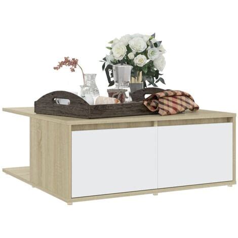 Coffee Table White And Sonoma Oak X X Cm Engineered Wood Vidaxl