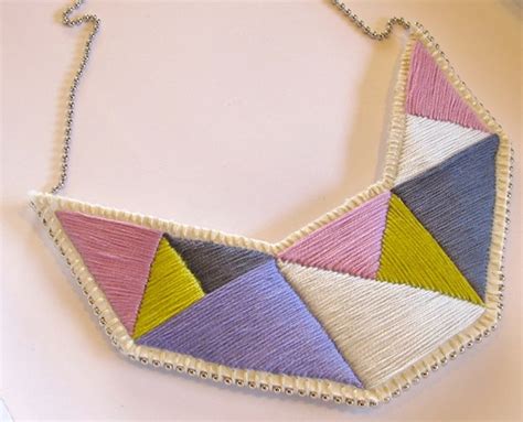 Bib Necklace Embroidered Geometric Triangles By Anastridendeavor