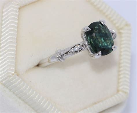 Peacock Parti Blue Green Mermaid Sapphire Engagement Ring Edwardian