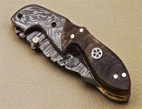 Damascus Folding Knife Custom Handmade Damascus Steel Folding Liner