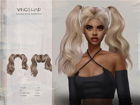 The Sims Resource WINGS TO1120 Double Ponytail Curly Hair