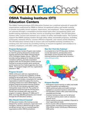 Fillable Online Osha Osha Training Institute Oti Education Centers